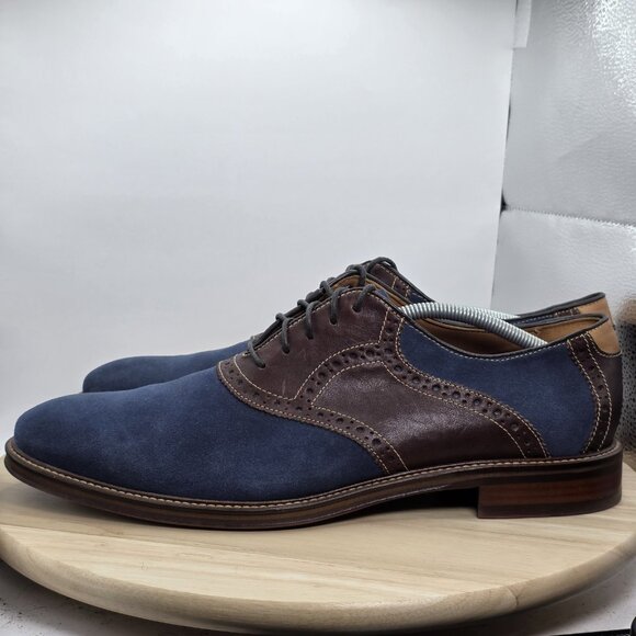 J&M Johnston & Murphy Oxford Blue Suede Shoes Mens 13 M Lace Up Classic Preppy - Picture 1 of 11